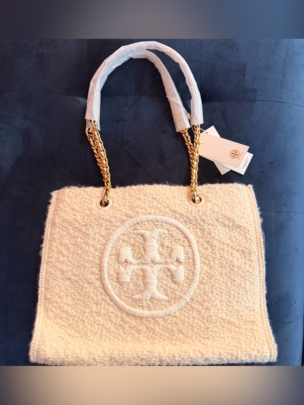 Tory Burch Ella Boucle Mini Tote Cream Chain Bag #86471 - Picture 3 of 8